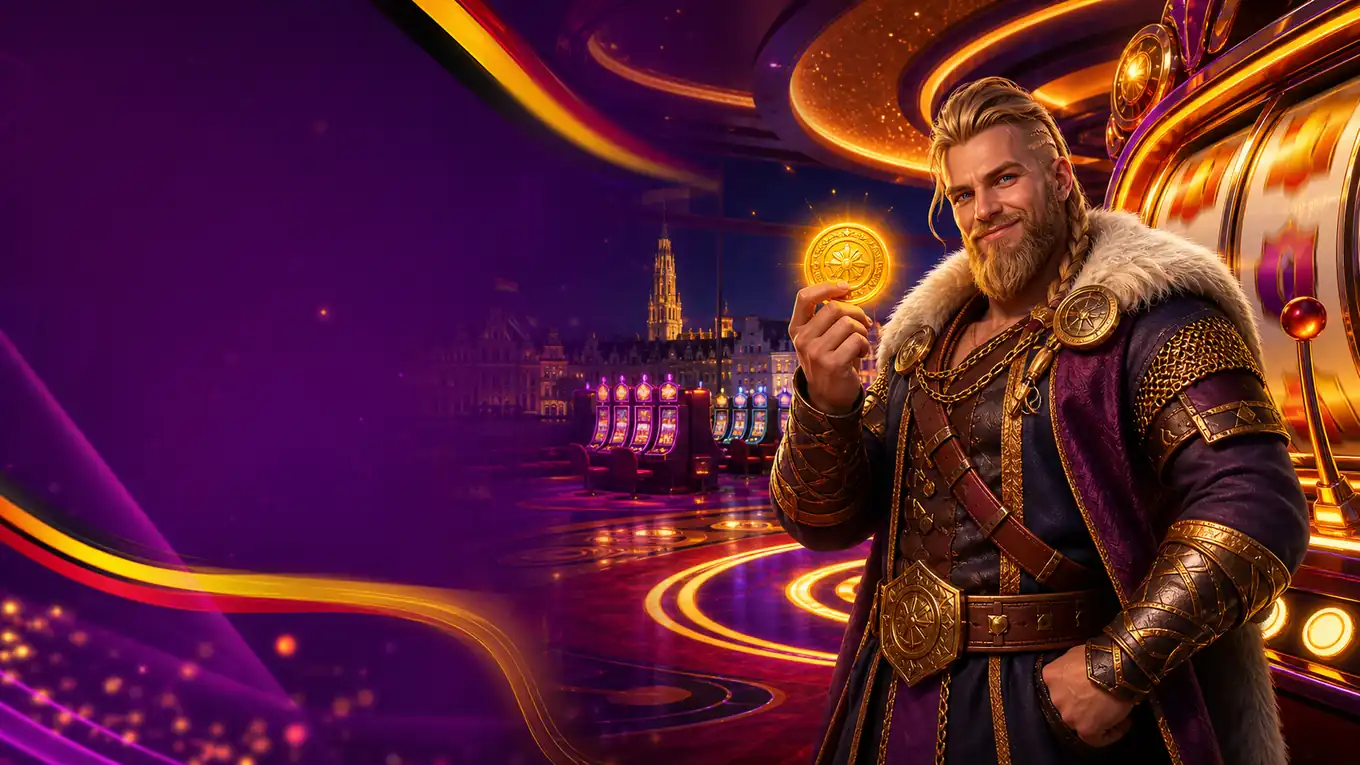 Hit'n'Spin casino België hero met paarse reels en euro chip